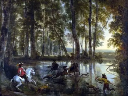 polowanie na jelenia w lesie Jan Hackaert malarstwo